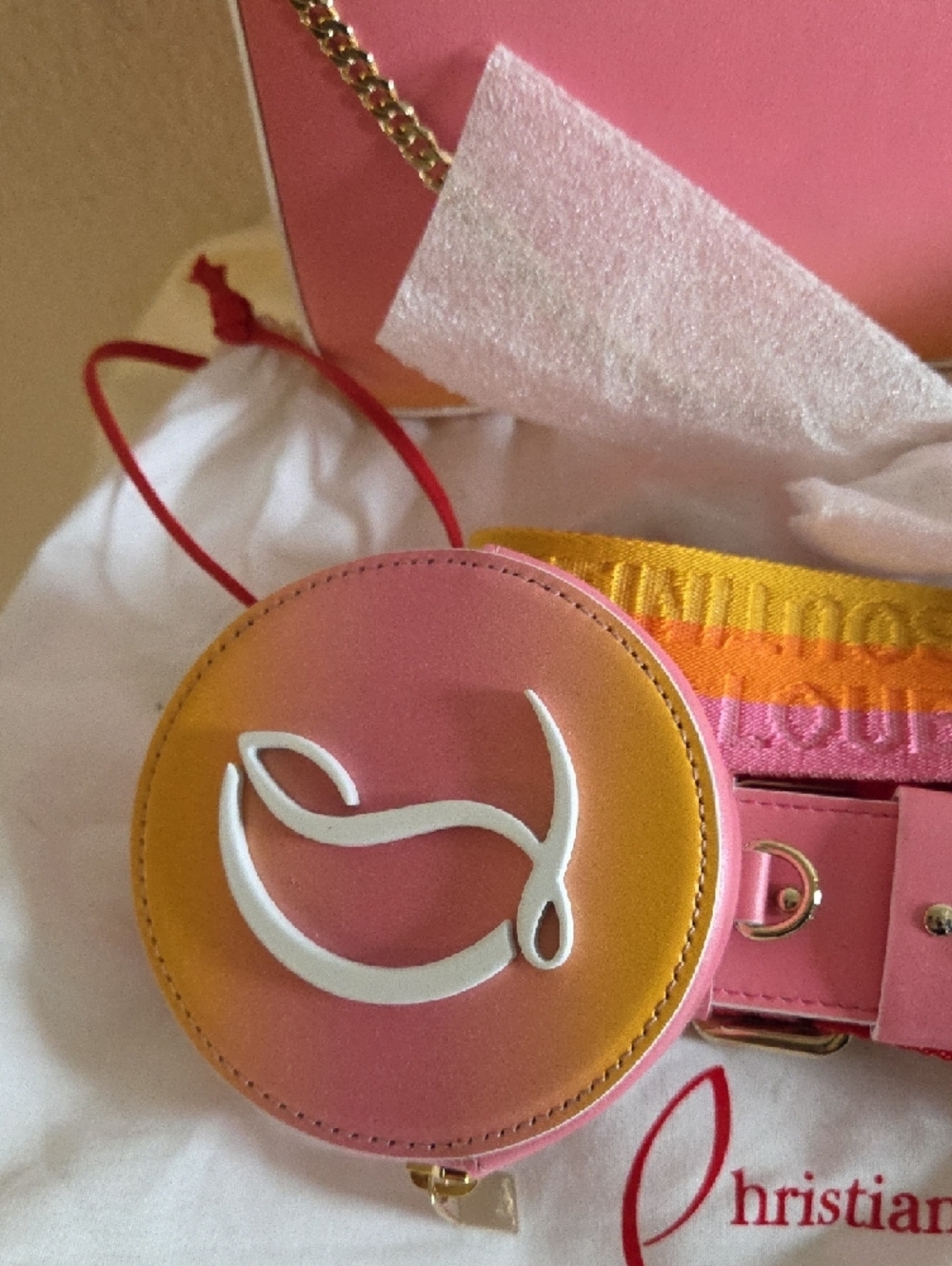 Christian Louboutin Loubila Sunset Degrade Pink & Yellow 2-Way Shoulder Bag NWT - Picture 3 of 13